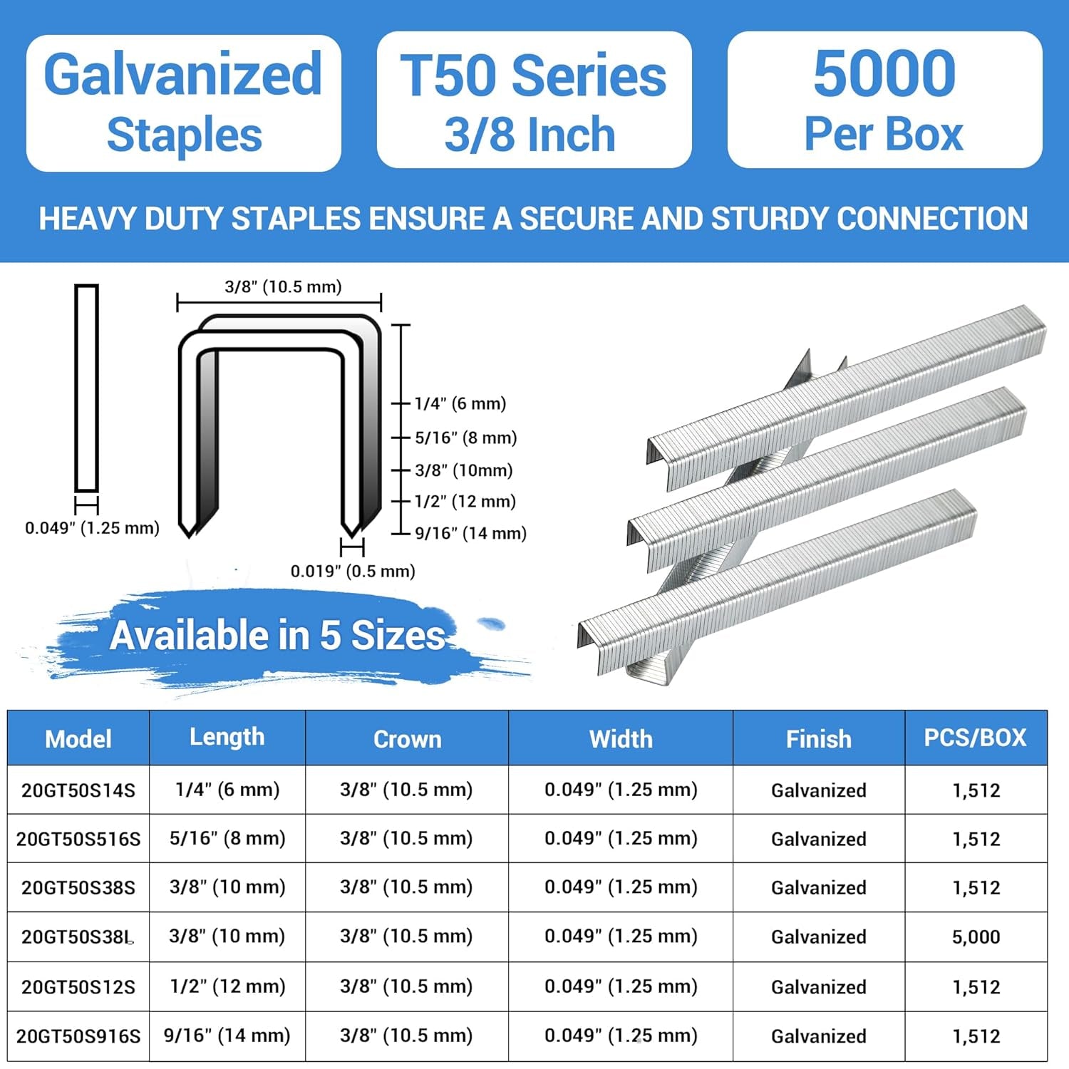T50 Staples- 3/8 Inch 20 Gauge Heavy Duty 5,000 Count