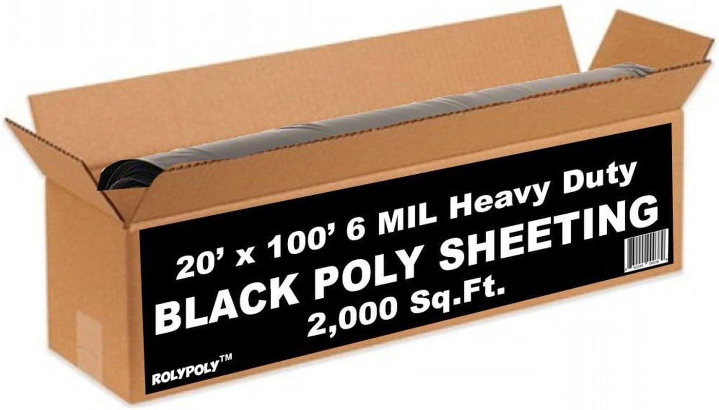 Plastic Sheeting Heavy Duty Black 6 Mil Poly Roll - 20'X 100'