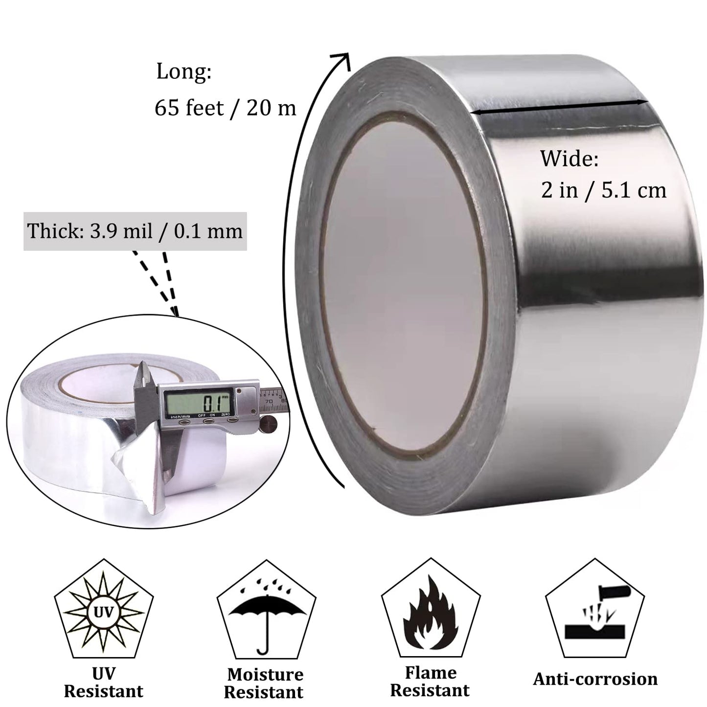 Premium Aluminum Foil Metal Ductwork Tape - 2"  x 65 Feet