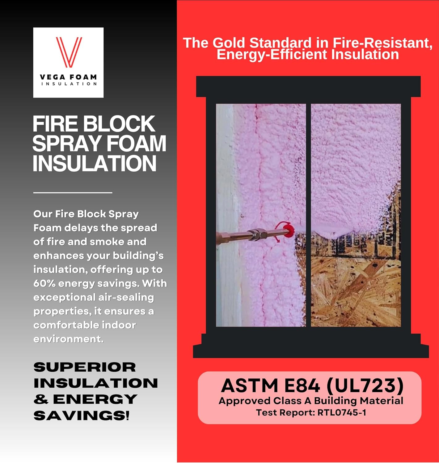 Vega Foam Fire Block Spray Foam Insulation Kit. Closed Cell Foam Thermal and Sound Insulation. Single Can with Cleaner. Covers up to 20 Sqft at 1 Inch per Canister