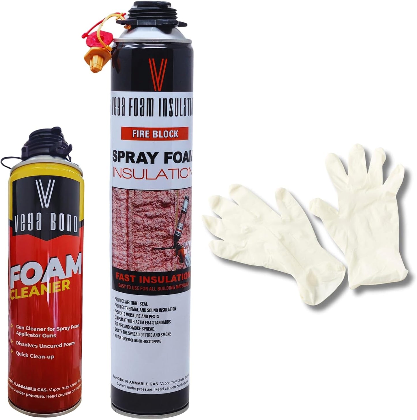 Vega Foam Fire Block Spray Foam Insulation Kit. Closed Cell Foam Thermal and Sound Insulation. Single Can with Cleaner. Covers up to 20 Sqft at 1 Inch per Canister