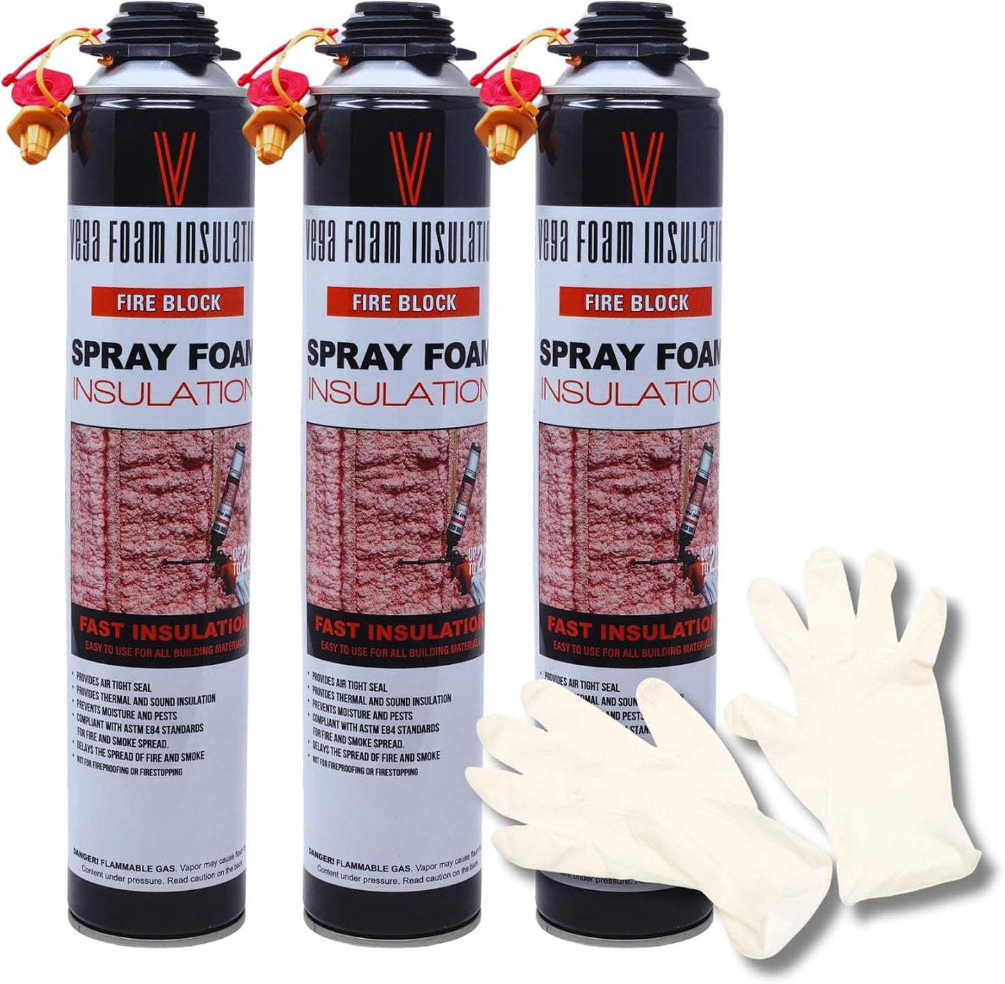 Vega Foam Fire Block Spray Foam Insulation Kit. Closed Cell Foam Thermal and Sound Insulation. Single Can with Cleaner. Covers up to 20 Sqft at 1 Inch per Canister