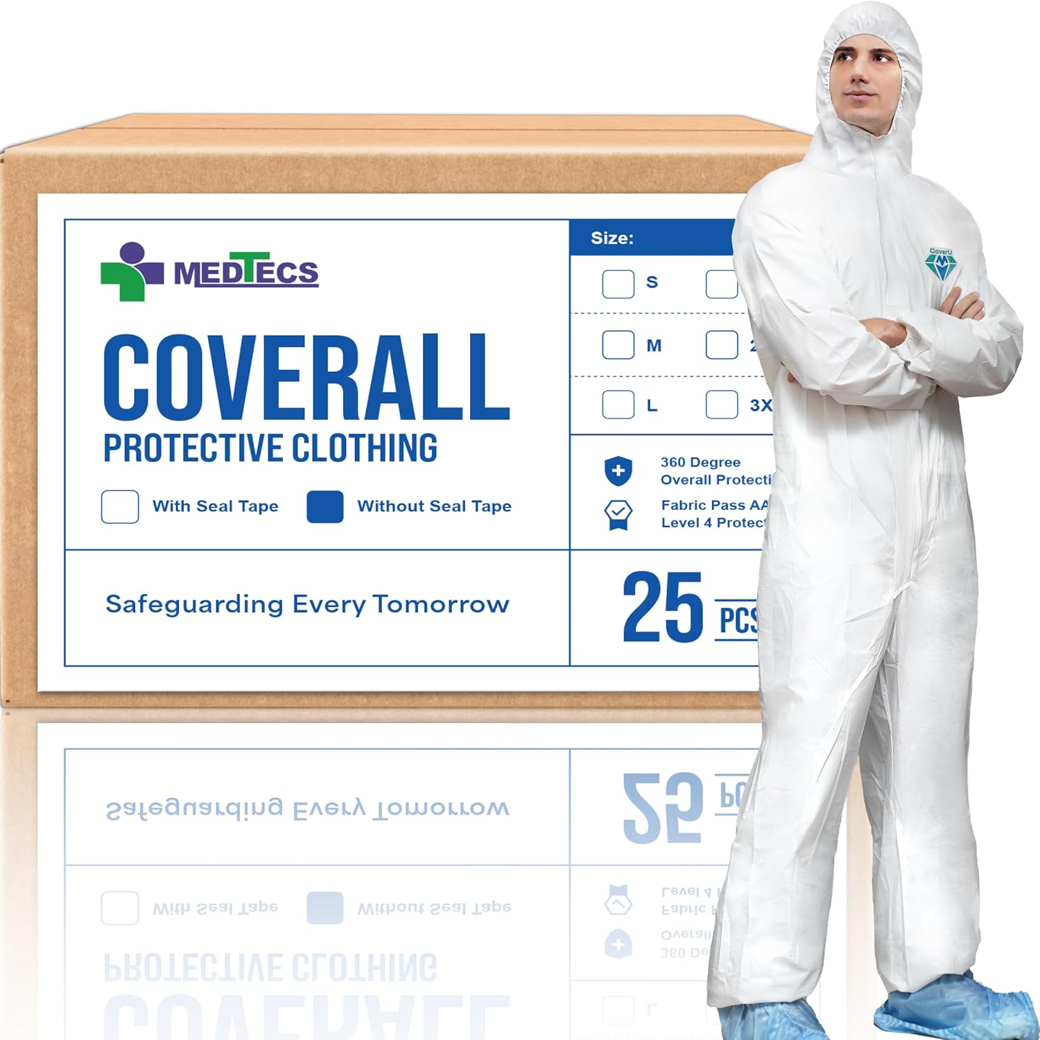 Hazmat Suits - 6 Sizes Options - Disposable Coveralls Suit, Medical Protective Coverall PPE Hazmat Suits