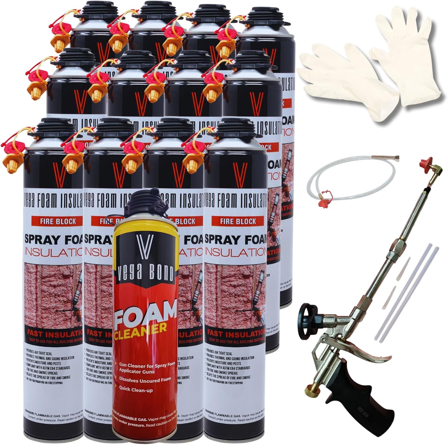 Vega Foam Fire Block Spray Foam Insulation Kit. Closed Cell Foam Thermal and Sound Insulation. Single Can with Cleaner. Covers up to 20 Sqft at 1 Inch per Canister