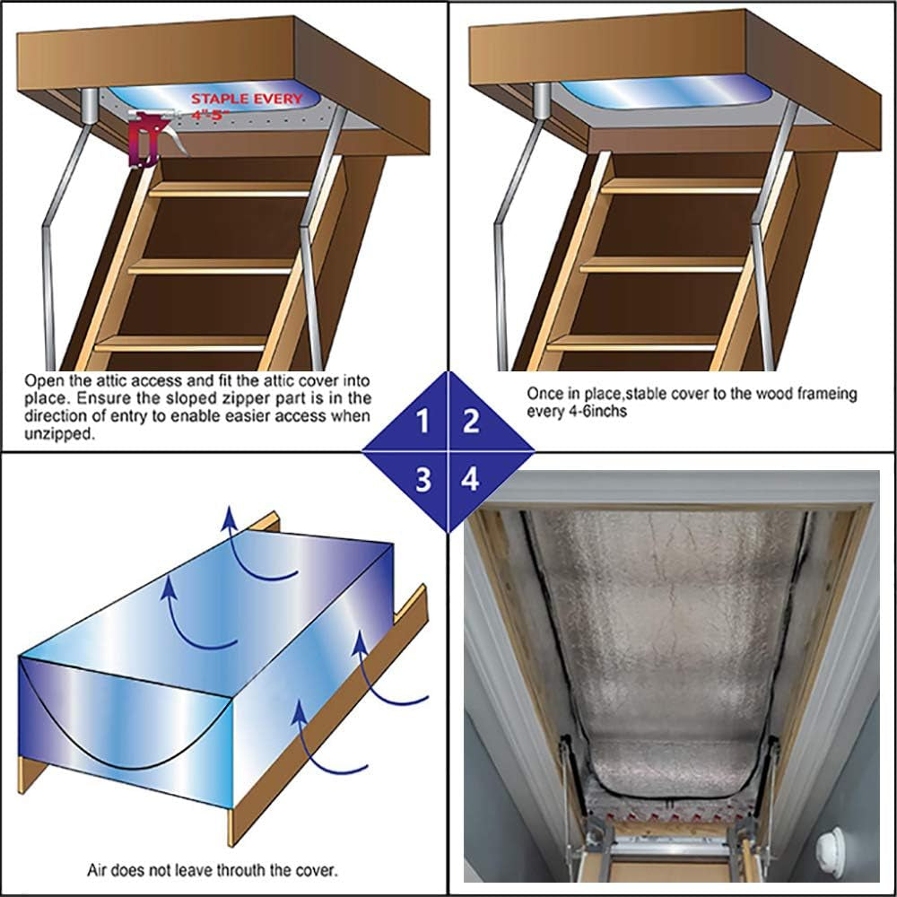 Attic Stairs Insulation Cover 25" X 54" X 11" - Attic Ladder Insulation Cover - Attic Insulation Tent with Zipper - Fire Proof Attic Cover Stairway Insulator