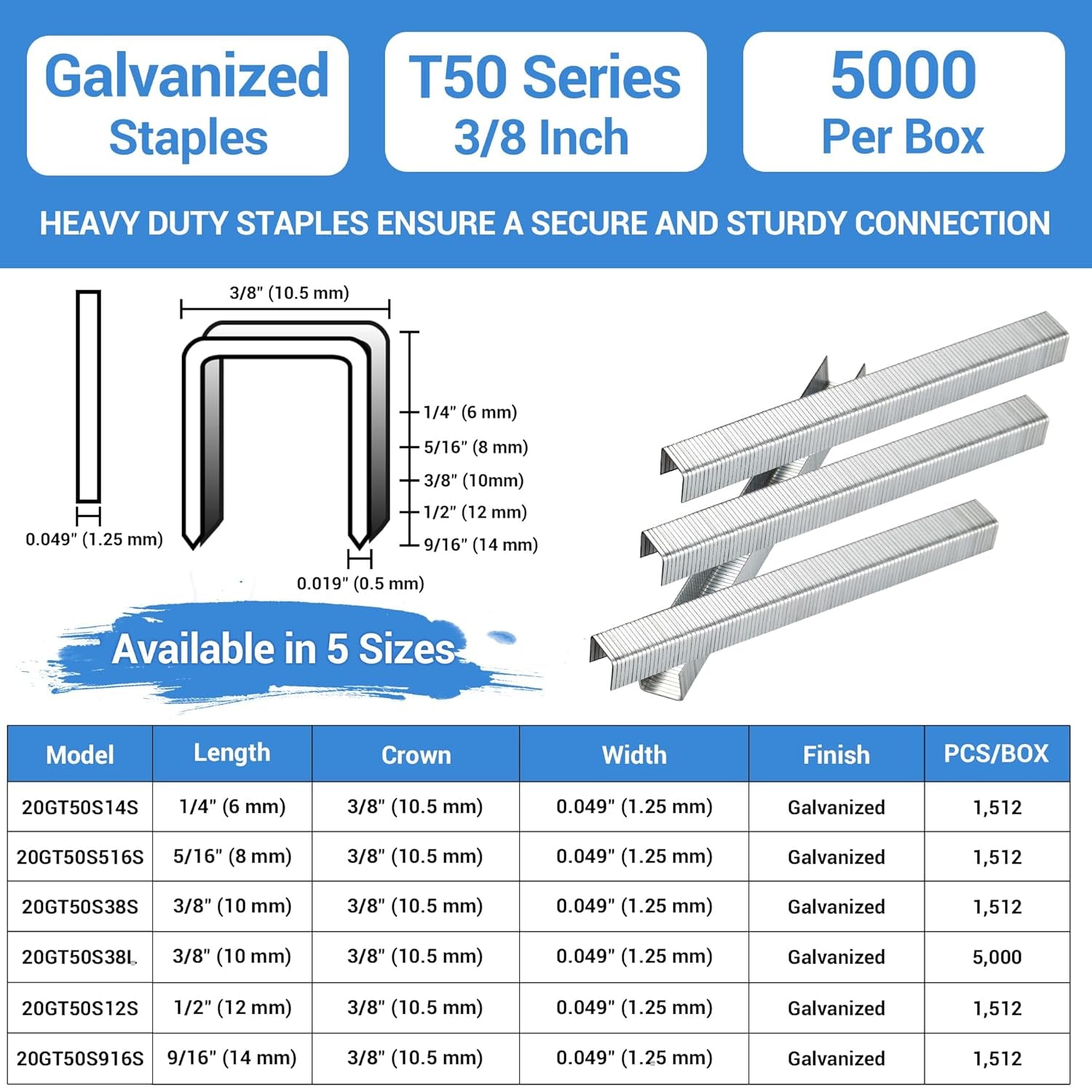 T50 Staples- 3/8 Inch 20 Gauge Heavy Duty 5,000 Count