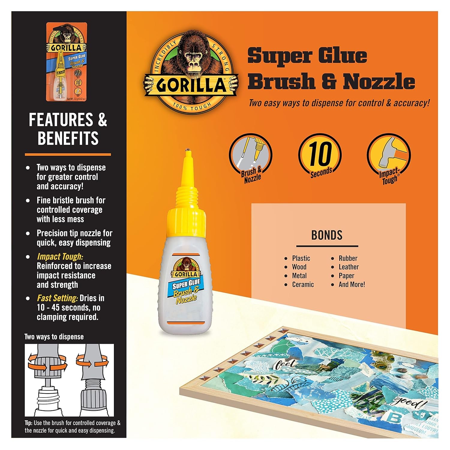 Super Glue with Brush & Nozzle Applicator, 12 Gram, Clear